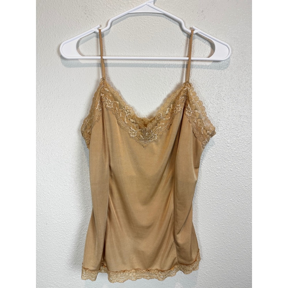 Vintage Victoria's Secret Lace Camisole L Gold Satin Shelf Bra Coquette Y2K